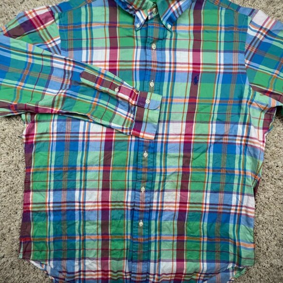 Ralph Lauren Button Up Shirt Cotton Size Large Classic Fit Multi Colorful Plaid - Picture 2 of 8